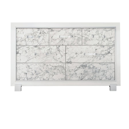 Global Furniture Usa Transitional Glam Marble, Metallic Santorini White Dresser 1477
